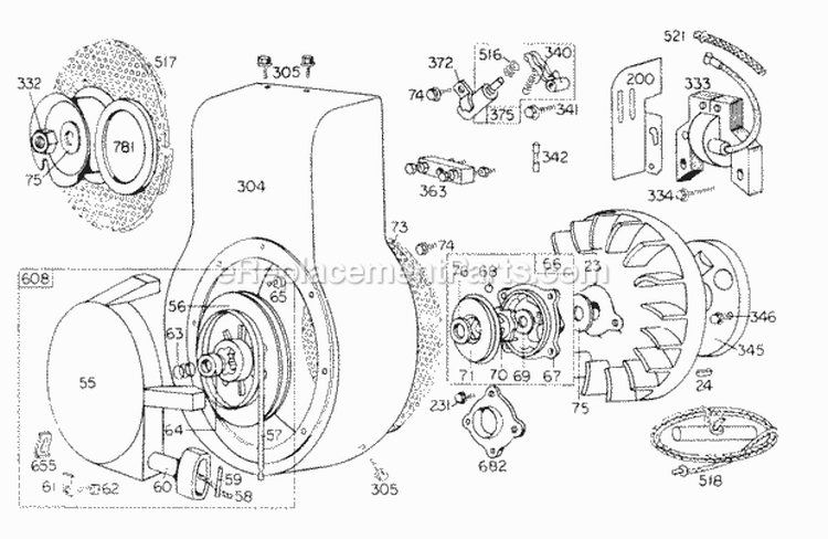 Blower Hsg RewindFlywheel Diagram and Parts List for 146451-1144-99  Briggs and Stratton Engine